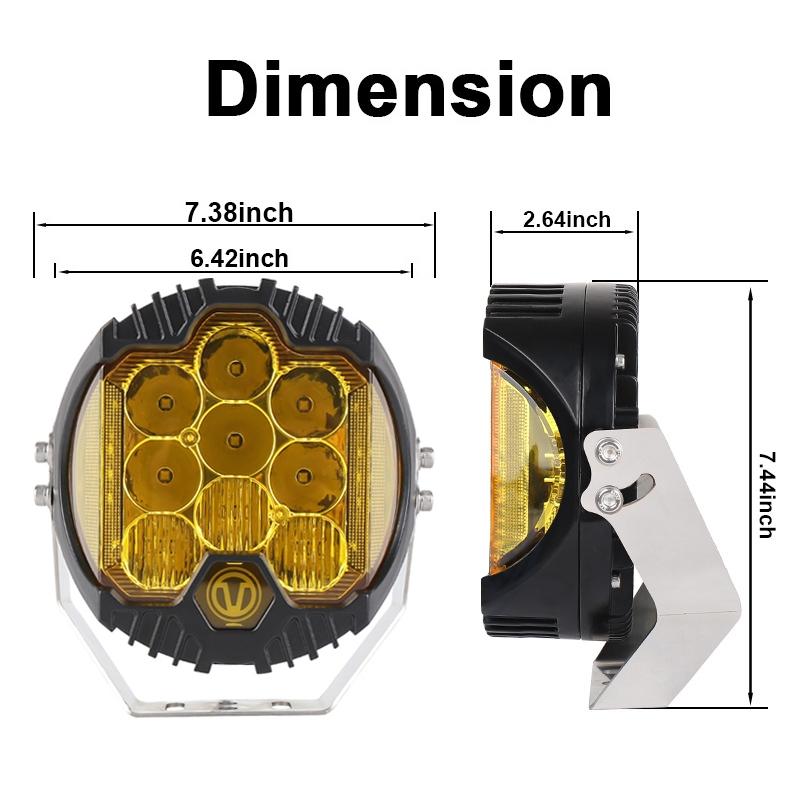 7 Inch Dc12V - 30V 8000Lm 6500K 90W Car Led Light On Three Sides Headlight For Jeep Wrangler Gold Light