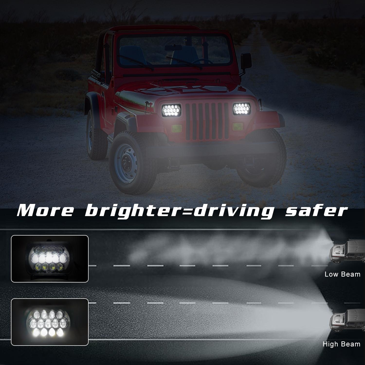 7 Inch 5X7 / 7X6 H4 Dc 9V - 30V 30000Lm 300W 8Leds Car Square Shape Led Headlight Lamps For Jeep Wrangler