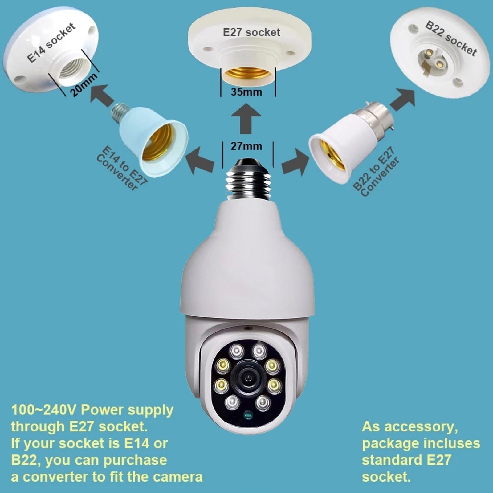Outdoor Wifi Light Bulb Camera With Night Vision & Motion Detection - Tf Card Support