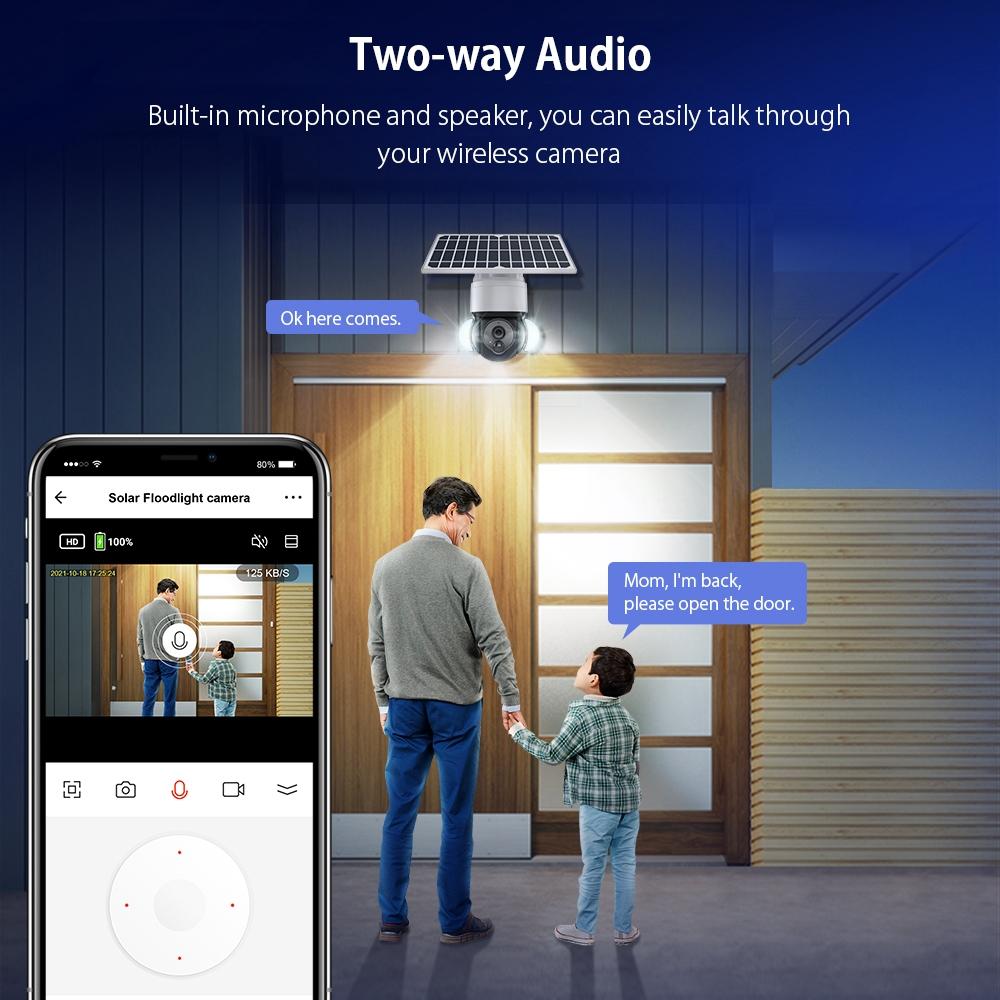 Solar Wifi Ptz Camera With Pir Detection - 2.4G - Battery Powered