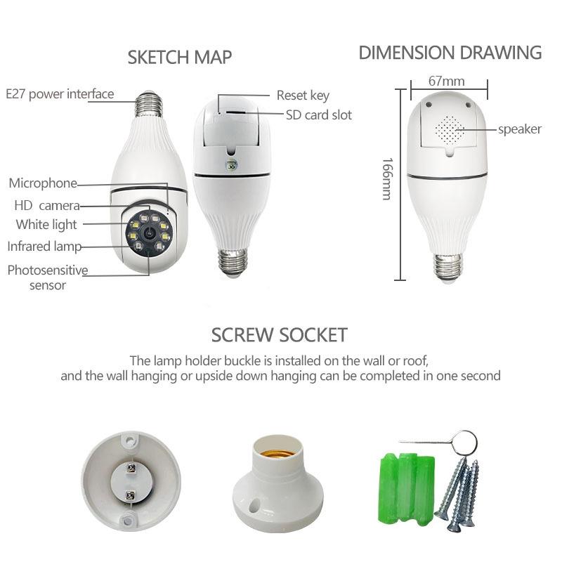 Smart Wifi Bulb Camera With Night Vision & Motion Detection - 3Mp Hd