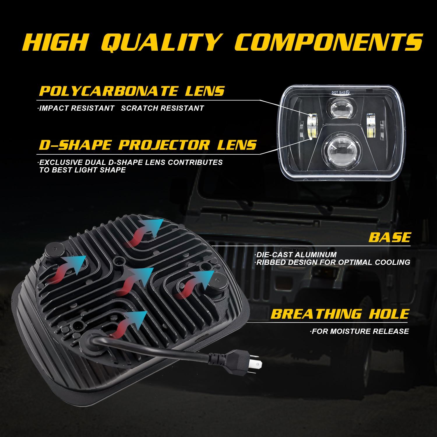 7 Inch 5X7 / 7X6 H4 Dc 9V - 30V 3500Lm 35W Car Square Shape Led Headlight Lamps For Jeep Wrangler