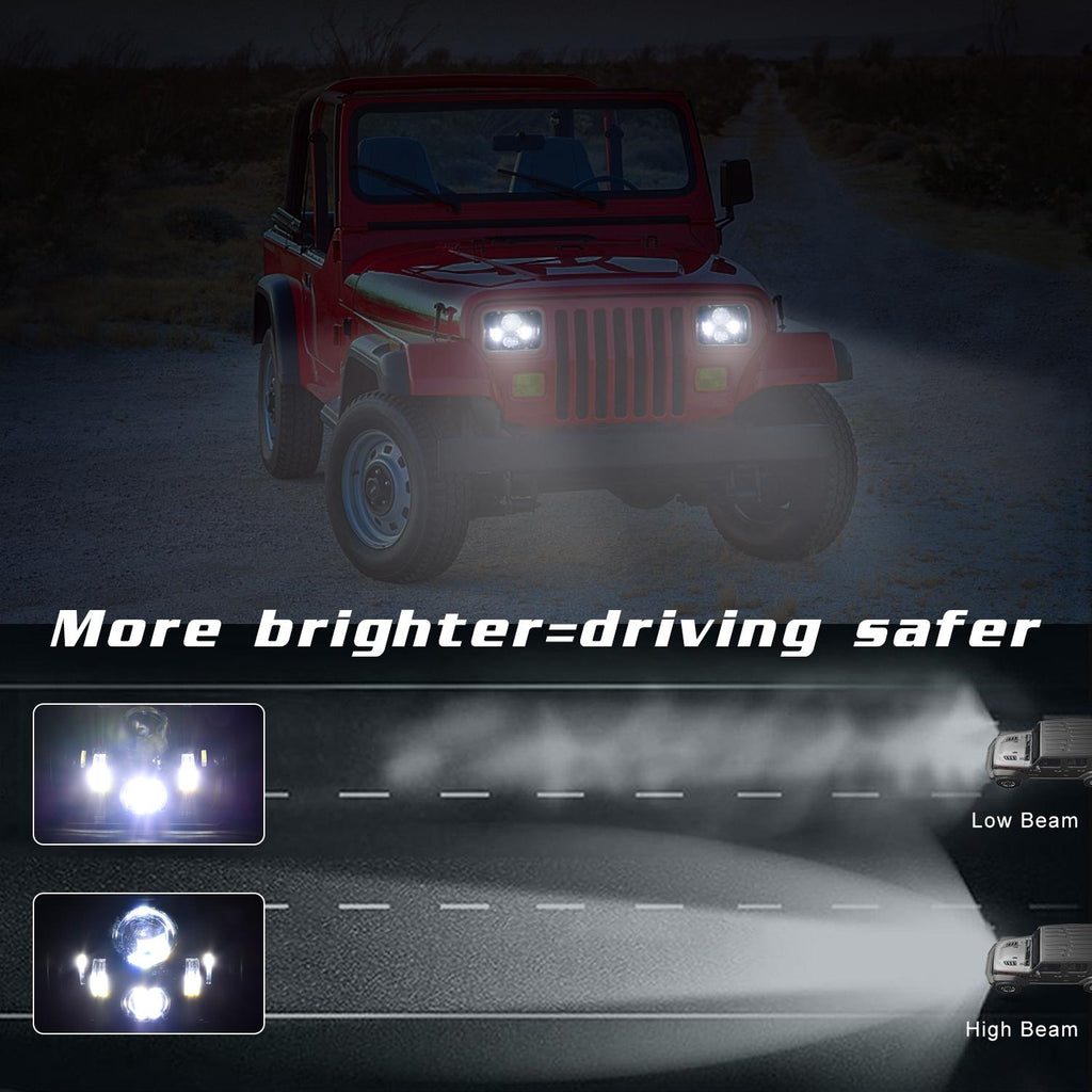 7 Inch 5X7 / 7X6 H4 Dc 9V - 30V 3500Lm 35W Car Square Shape Led Headlight Lamps For Jeep Wrangler