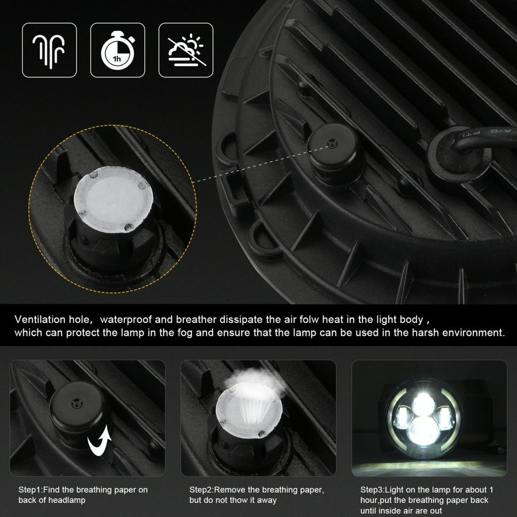 7 Inch H4 / H13 Dc 9V - 30V 3000Lm 3000K - 6000K 25W Car Round Shape Led Headlight Lamps For Jeep Wrangler With Angel Eye White Light