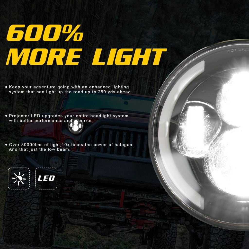 7 Inch H4 / H13 Dc 9V - 30V 3000Lm 3000K - 6000K 25W Car Round Shape Led Headlight Lamps For Jeep Wrangler With Angel Eye White Light