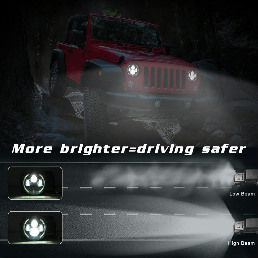 7 Inch H4 / H13 Dc 9V - 30V 3000Lm 3000K - 6000K 25W Car Round Shape Led Headlight Lamps For Jeep Wrangler With Angel Eye White Light
