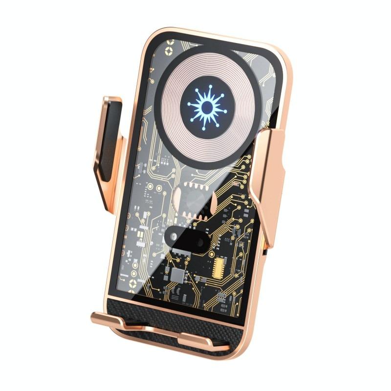 15w Fast Wireless Charger with Infrared Sensor for C10 Car Navigation - Transparent Stand - Gray