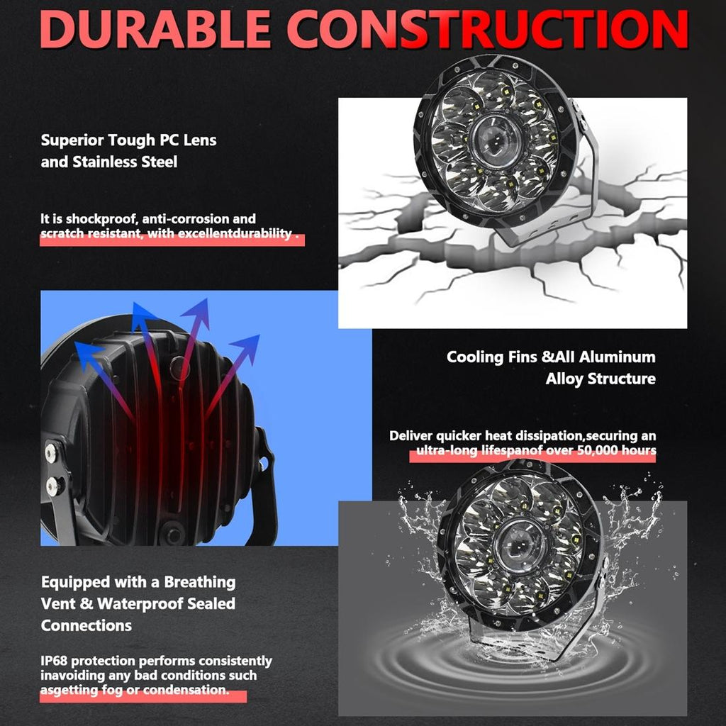 55W 6000Lm / 6000K Off - Road Vehicle Round Work Light - White