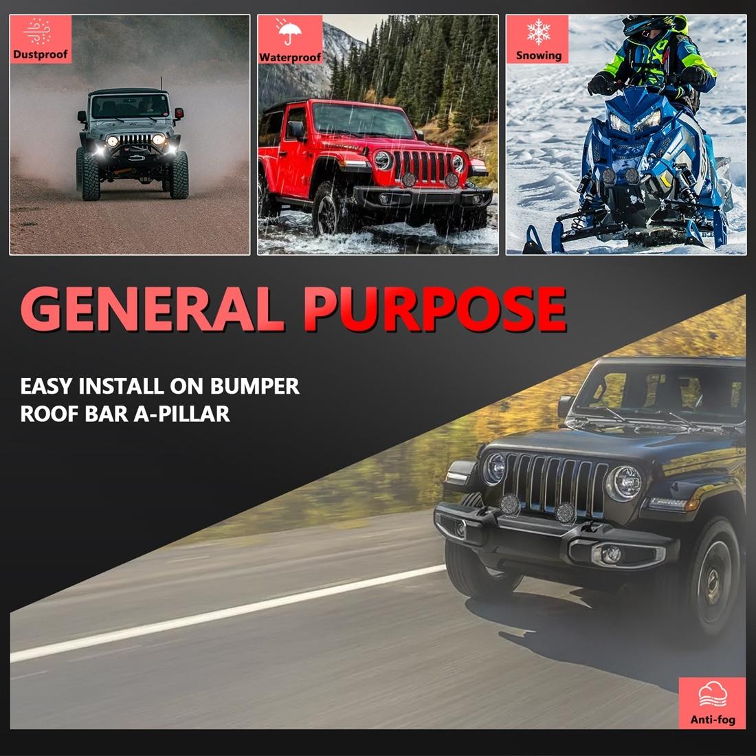 55W 6000Lm / 6000K Off - Road Vehicle Round Work Light - White