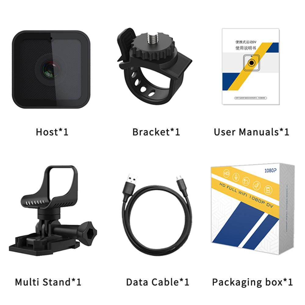 Waterproof Mini Action Camera With Night Vision And Ring Bracket - Black