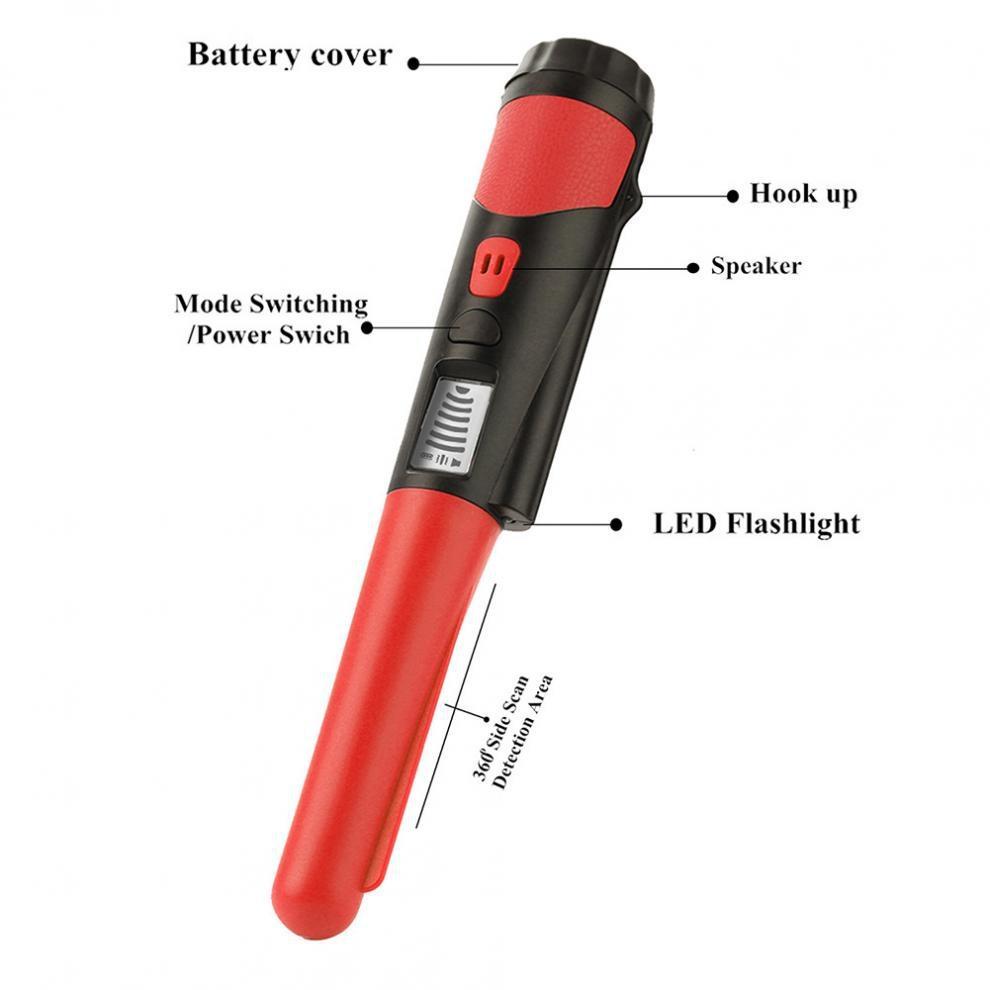 Lcd Display Gold Treasure Hunter with Flashlight - Handheld Metal Detector Black - Red