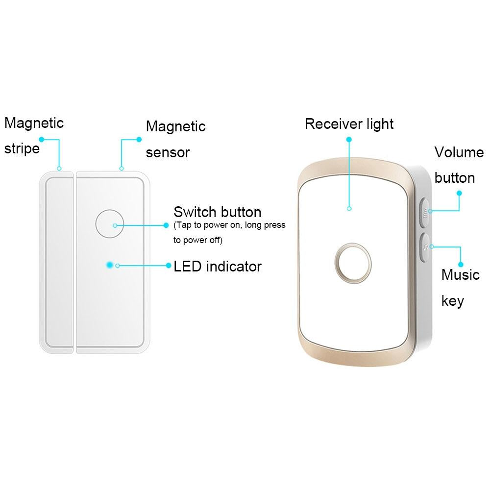 Smart Wireless Doorbell Alarm With 3 Split Type Door Sensors - Gold