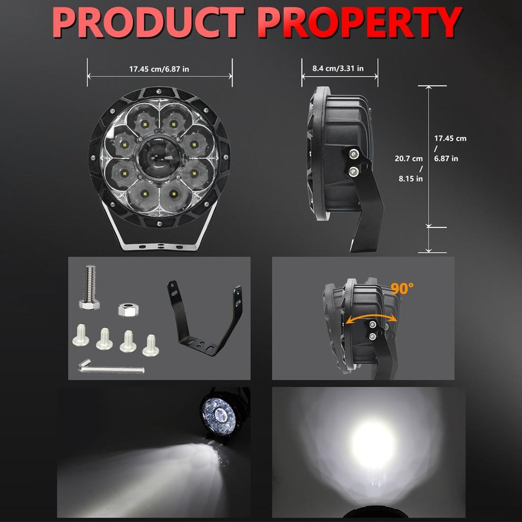 55W 6000Lm / 6000K Off - Road Vehicle Round Work Light - Yellow
