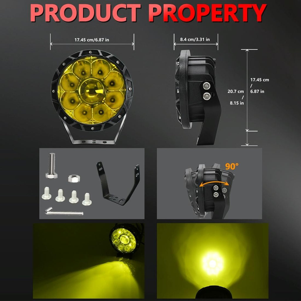 55W 6000Lm / 6000K Off - Road Vehicle Round Work Light - Yellow