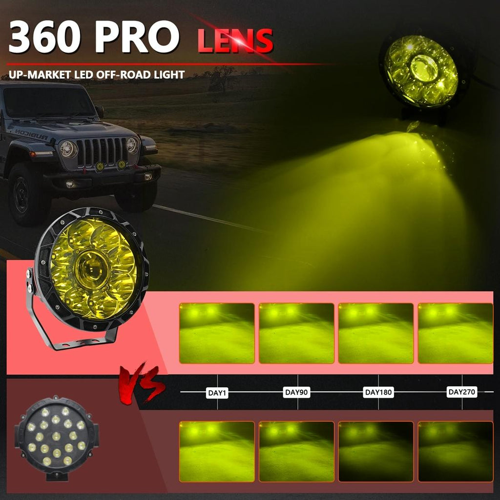 55W 6000Lm / 6000K Off - Road Vehicle Round Work Light - Yellow