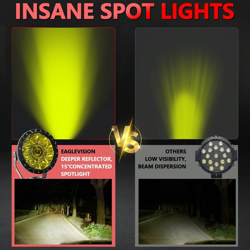 55W 6000Lm / 6000K Off - Road Vehicle Round Work Light - Yellow