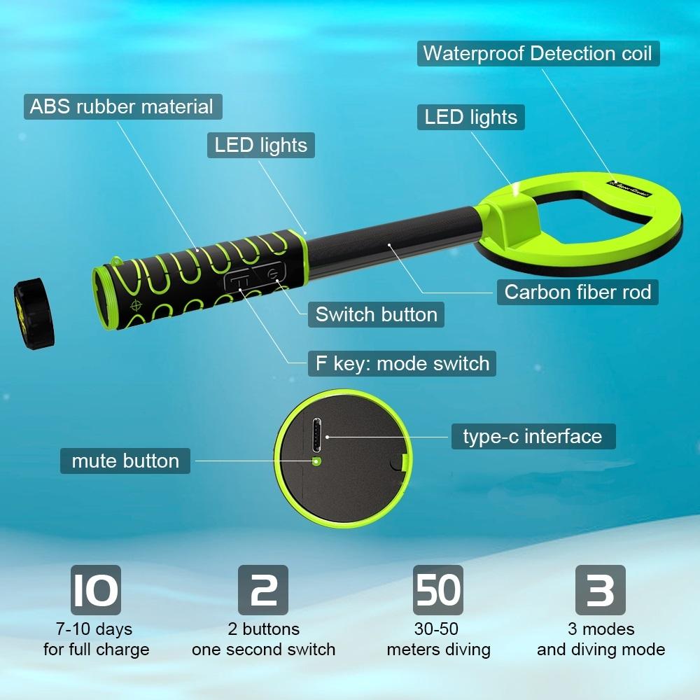 Waterproof Handheld Metal Detector for Underwater Treasure Hunting - Ip750 Yellow
