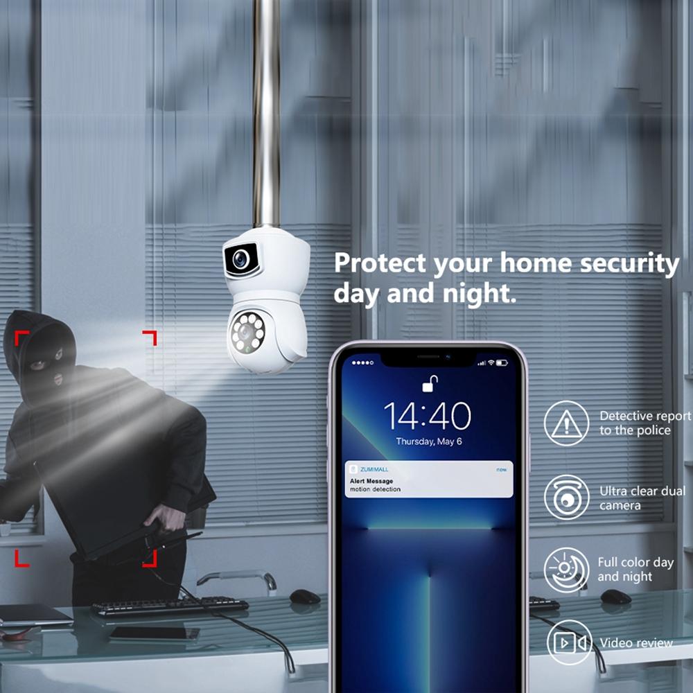 Smart Dual-Lens Motion Tracking Camera With Voice Intercom - Black