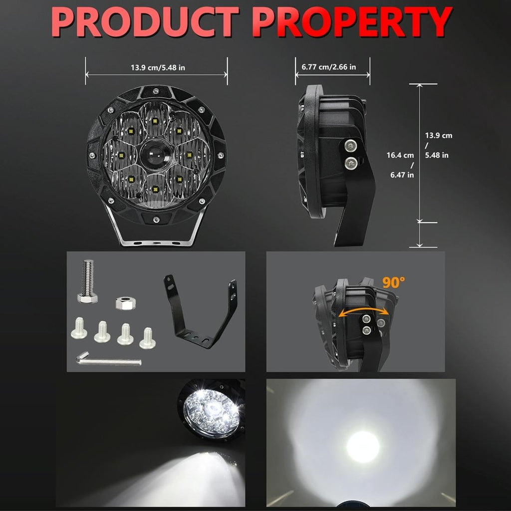 38W 4000Lm / 6000K Off - Road Vehicle Round Work Light - Yellow