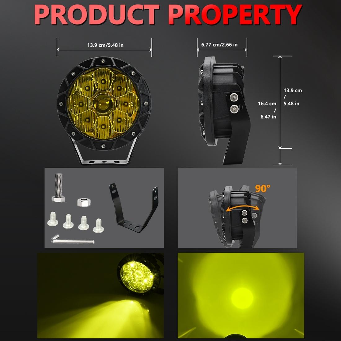 38W 4000Lm / 6000K Off - Road Vehicle Round Work Light - Yellow