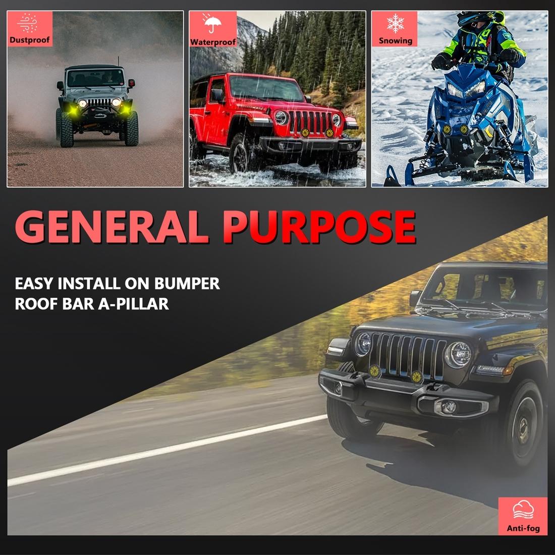 38W 4000Lm / 6000K Off - Road Vehicle Round Work Light - Yellow