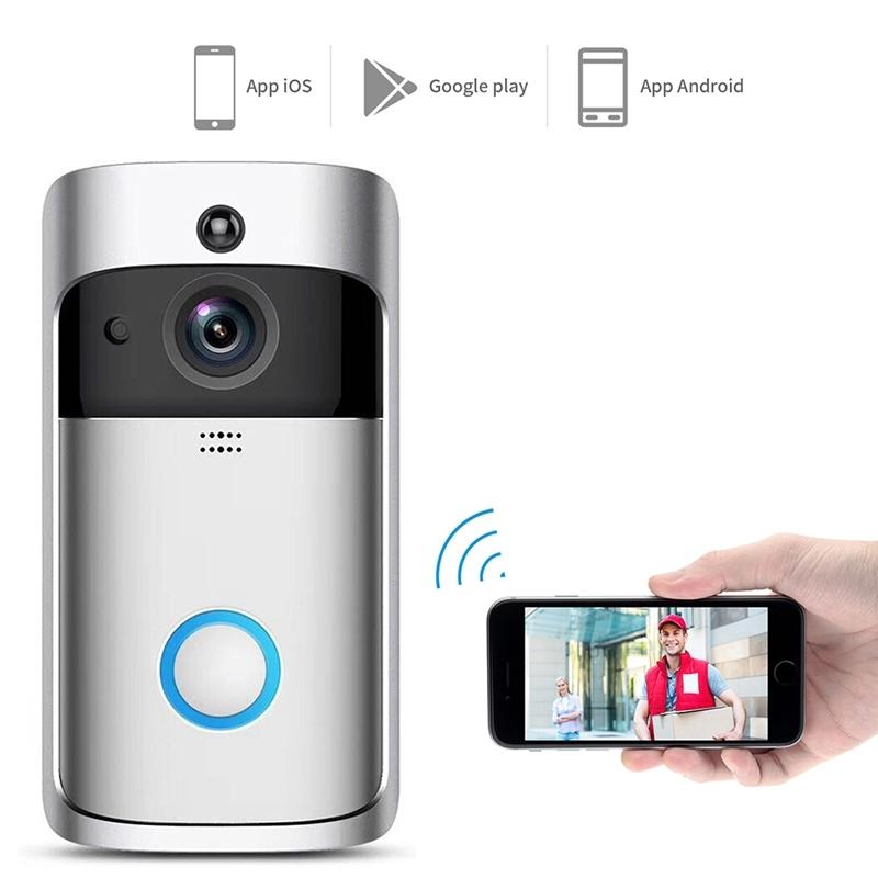 Smart Wifi Video Doorbell With Night Vision & Wide-Angle Camera - 720P Low Power Mobile Remote - Black