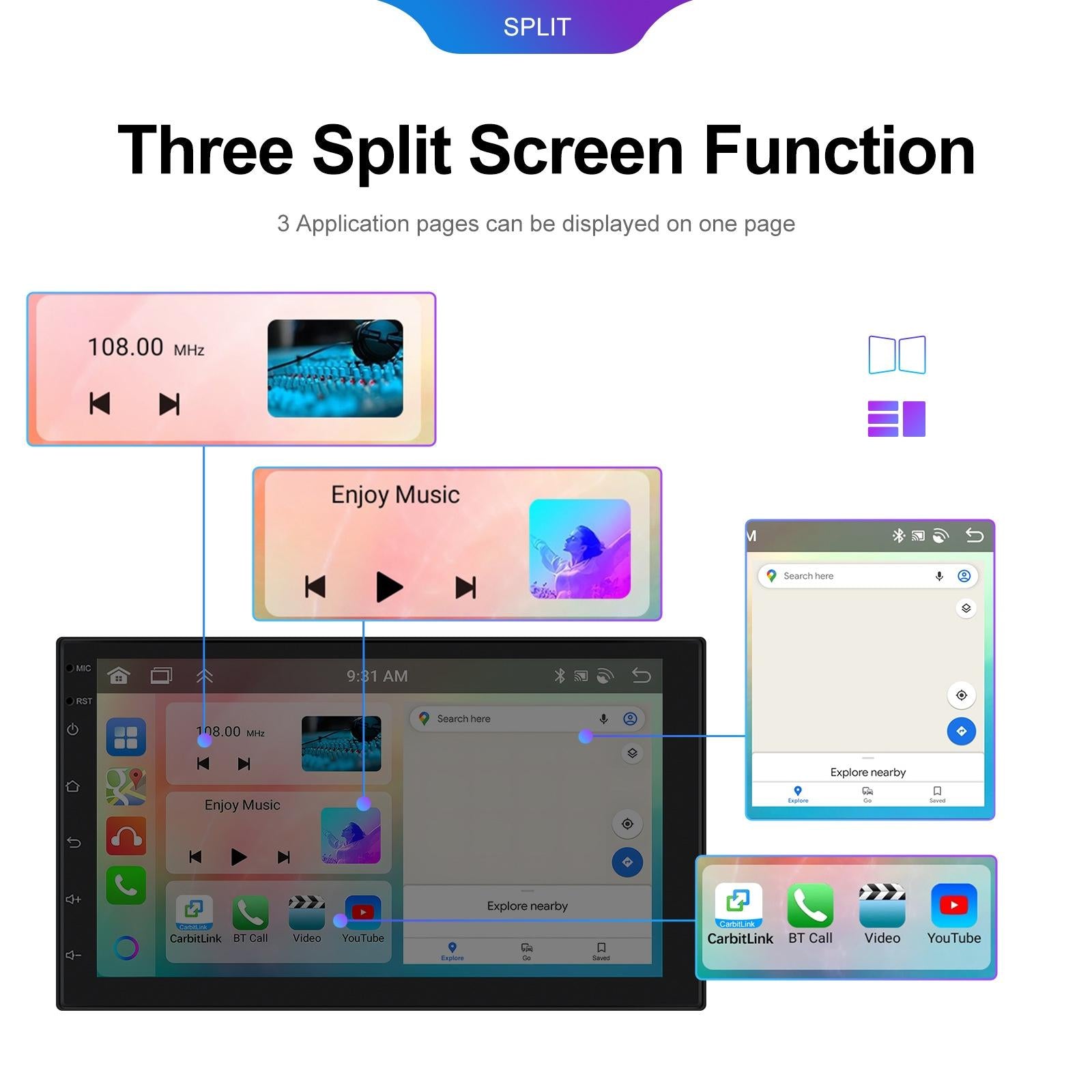 Universal Wireless Carplay Car Navigation Center - 13.0 Monitor - Standard + Ahd Camera 9Inch
