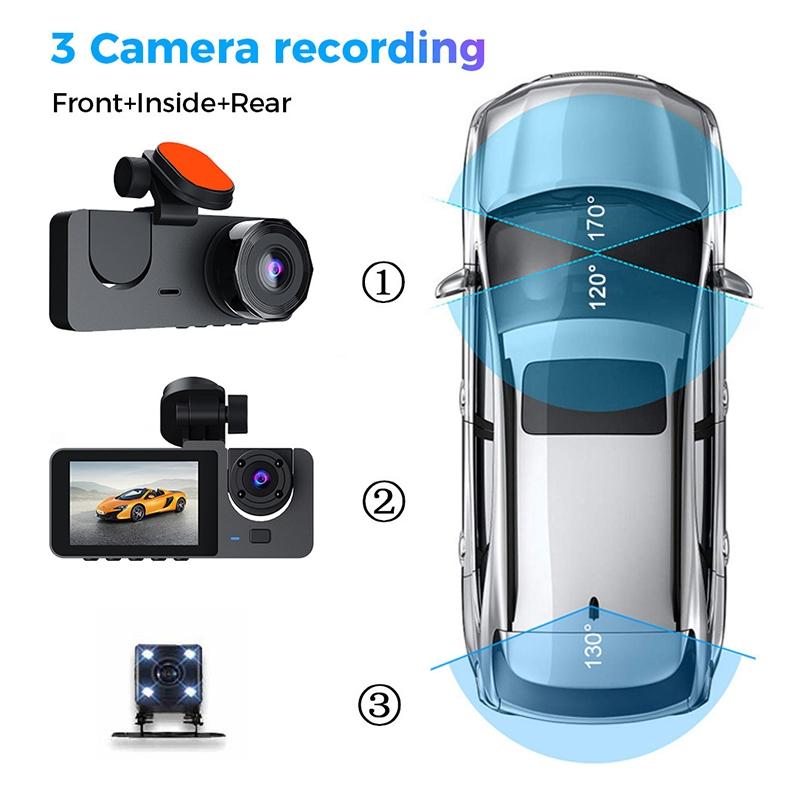 Black A2 Triple Lens Car Dash Camera Recorder