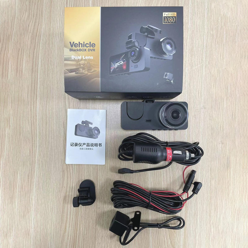 Black A2 Triple Lens Car Dash Camera Recorder