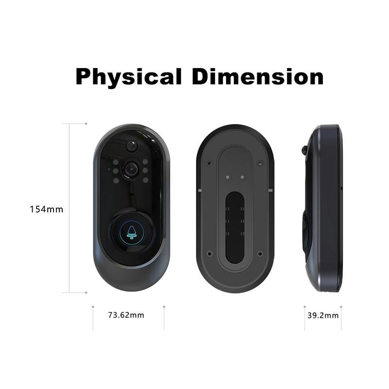Smart Wifi Video Doorbell With Remote Monitoring & Voice Intercom - 720P 6400Mah Black