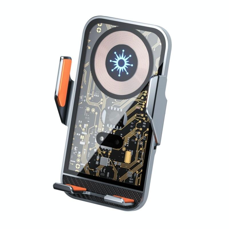 15w Fast Wireless Charger with Infrared Sensor for C10 Car Navigation - Transparent Stand - Golden