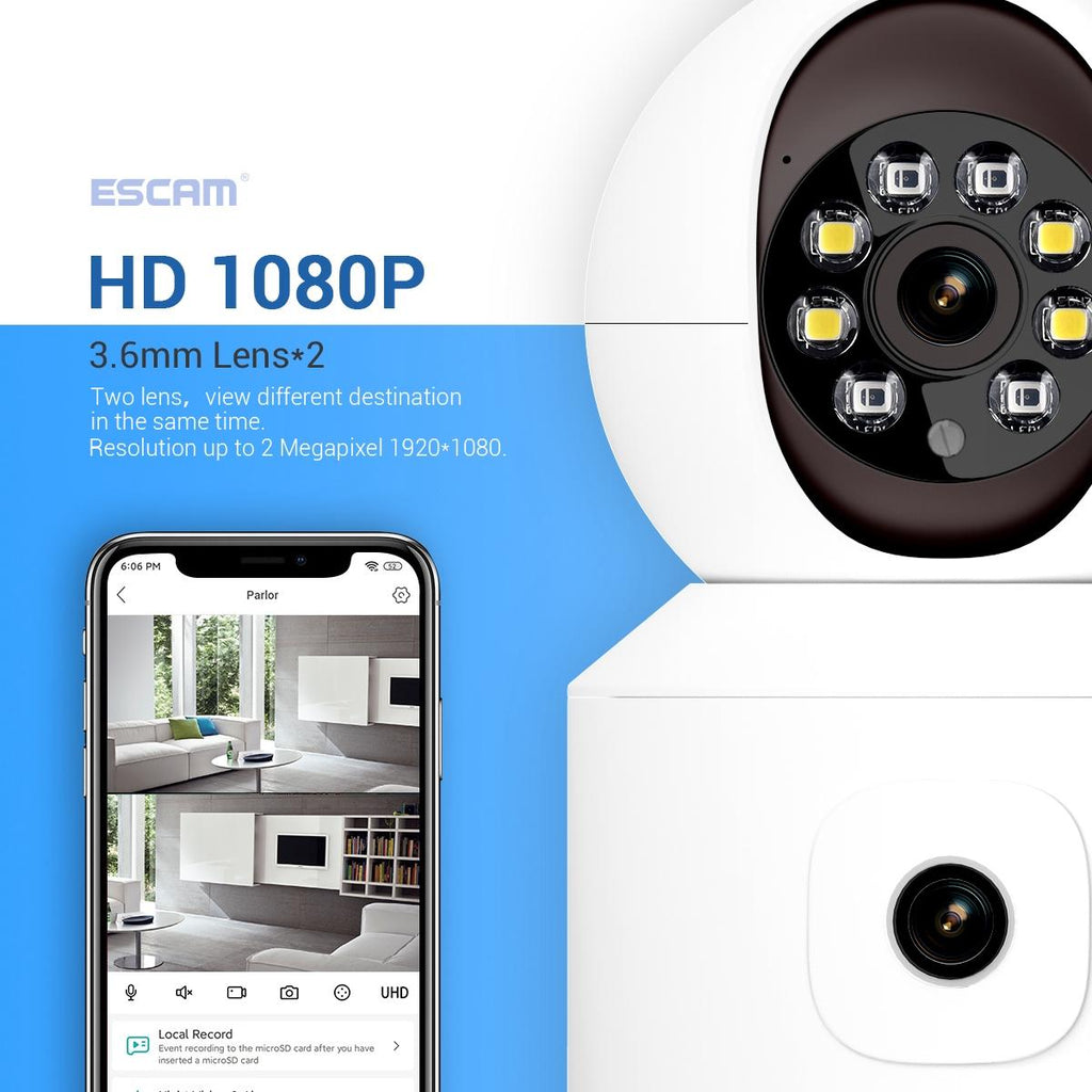2Mp Dual Lens Dual Screen Wifi Camera With Two-Way Voice & Motion Detection - Surveillance