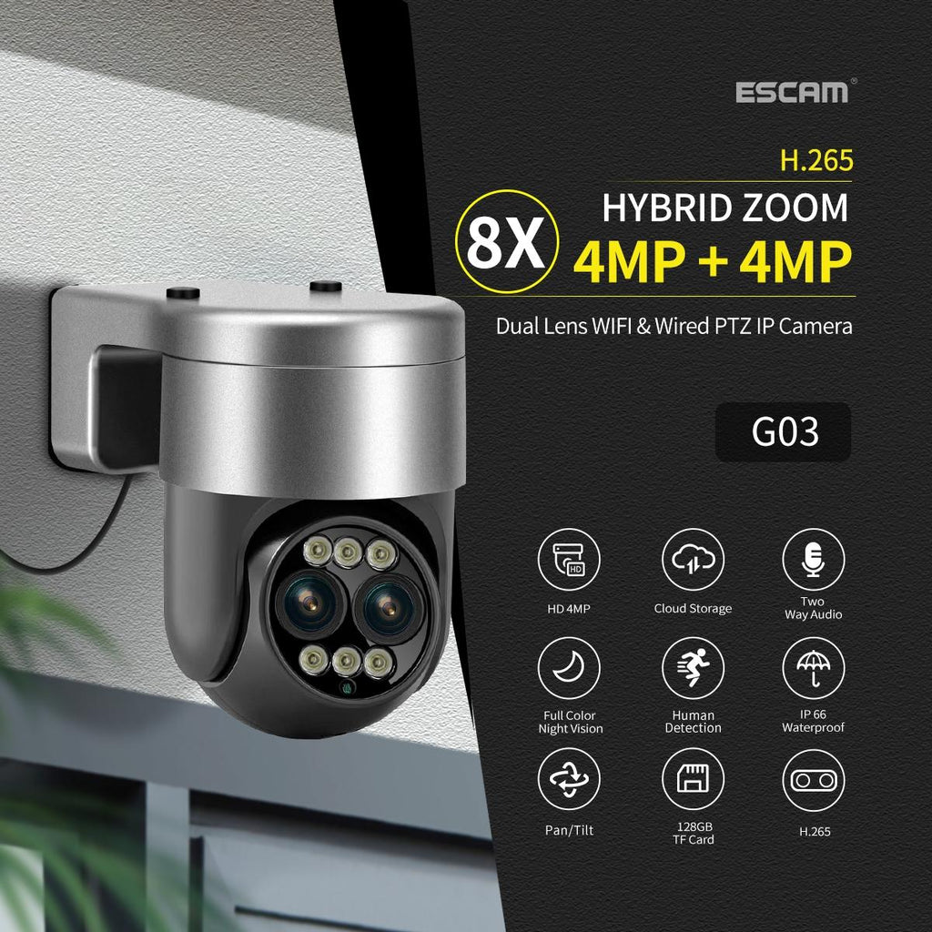 8X Dual Lens Wifi Camera With Dual Light Source And Two-Way Voice & Motion Detection