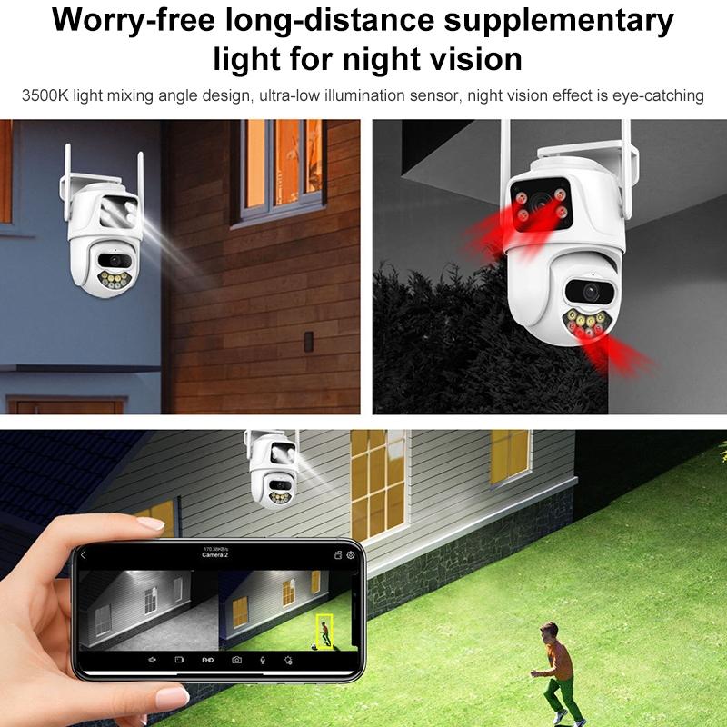 3Mp Wifi Triple Camera With Two-Way Voice Intercom & Infrared Night Vision - Supports