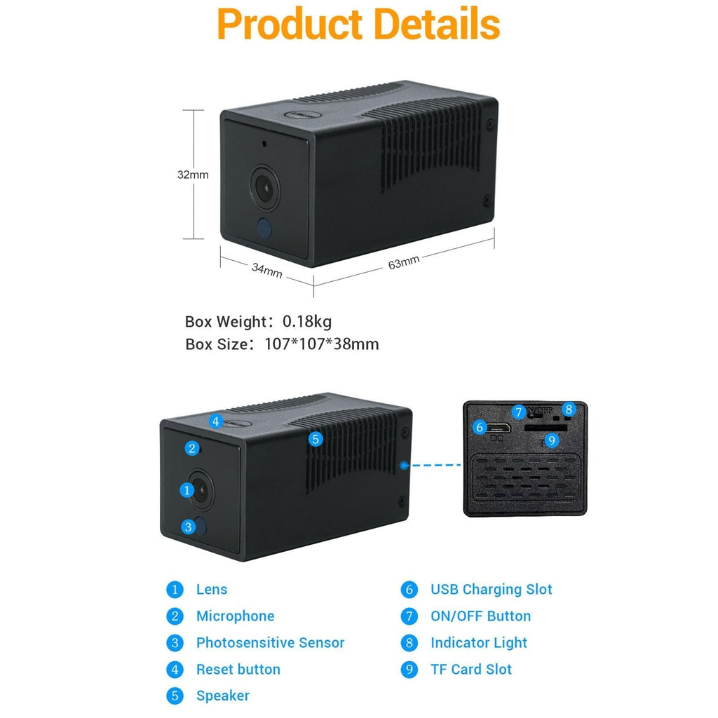 Smart Wifi Ip Camera With 1080P Hd Night Vision Two-Way Audio Motion Detection And Tf Card Support