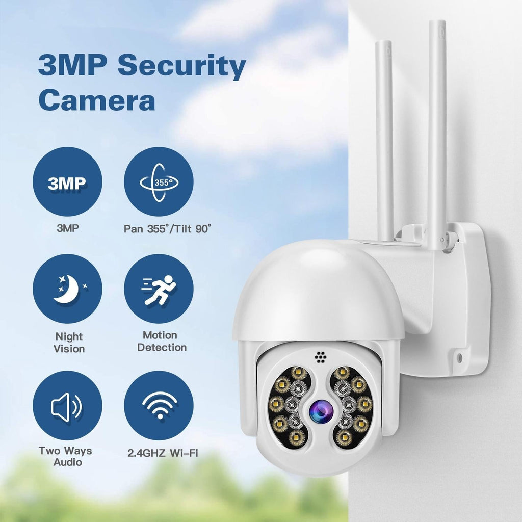 Wireless Ip Camera With 3.0Mp Waterproof Motion Detection 2-Way Audio Night Vision & Tf Card