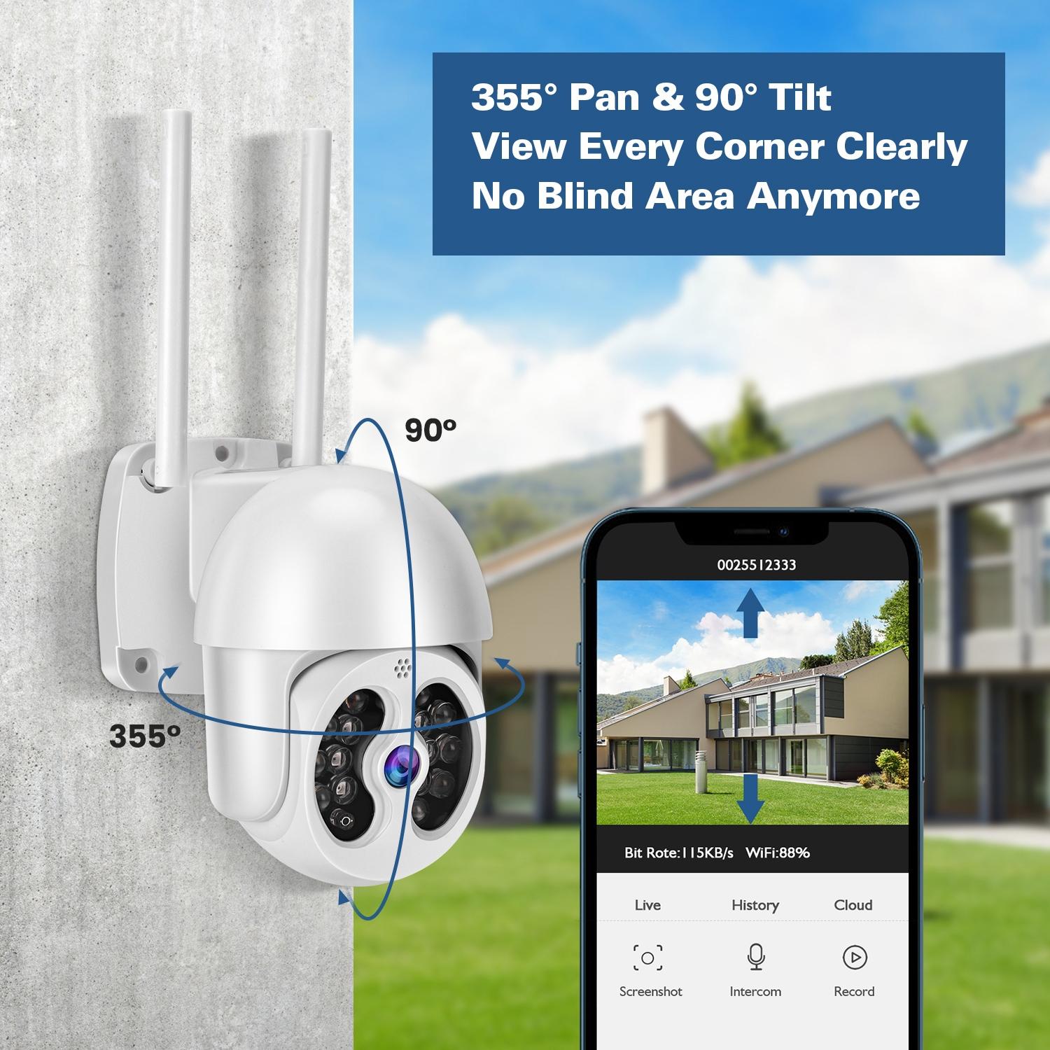 Wireless Ip Camera With 3.0Mp Waterproof Motion Detection 2-Way Audio Night Vision & Tf Card