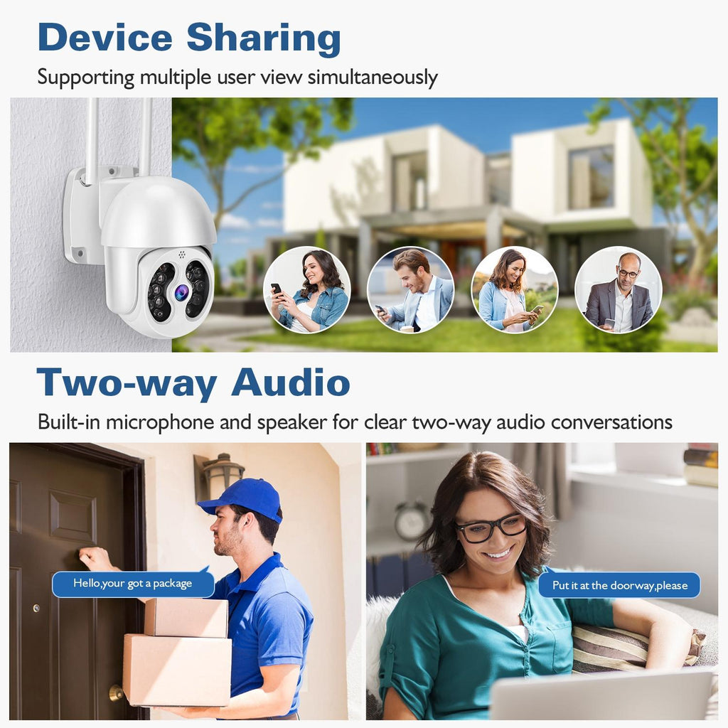 Wireless Ip Camera With 3.0Mp Waterproof Motion Detection 2-Way Audio Night Vision & Tf Card