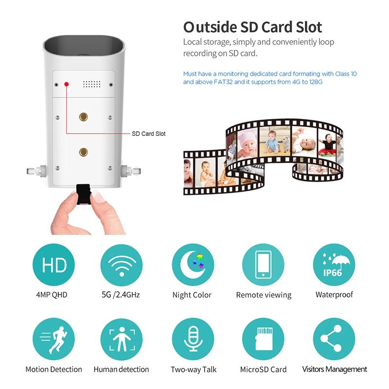 Waterproof Wifi Camera With 4.0Mp Two-Way Voice Motion Detection Night Vision & Ai Human Detection - Tf Card