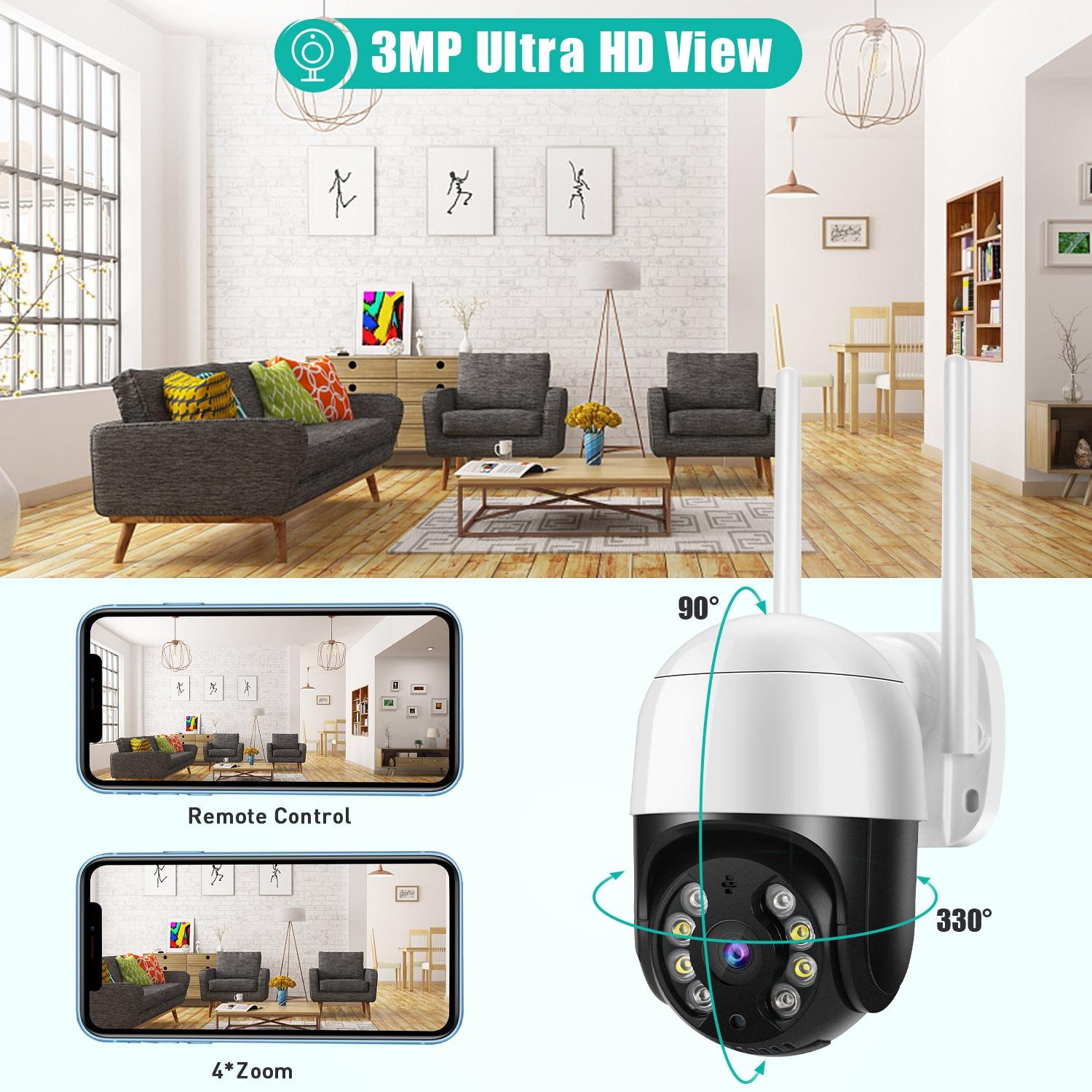 3.0Mp Wifi Ip Camera With Night Vision Motion Detection Two-Way Audio & Tf Card Support