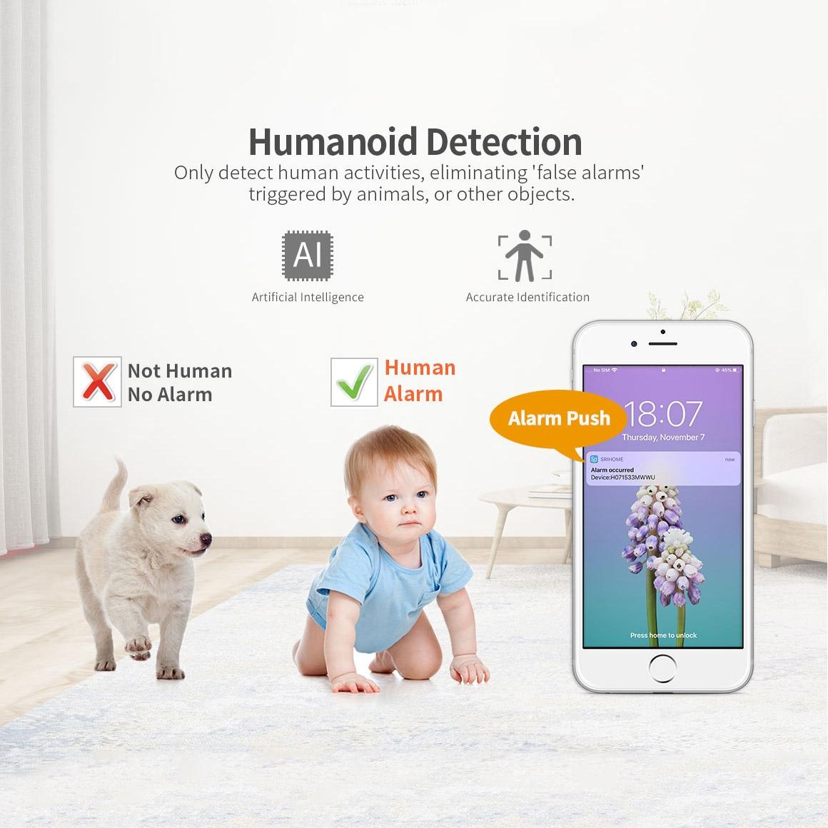 Ai Ip Camera With 3.0Mp 1296P Hd Two-Way Talk Auto Tracking Humanoid Detection Night Vision Tf Card Support