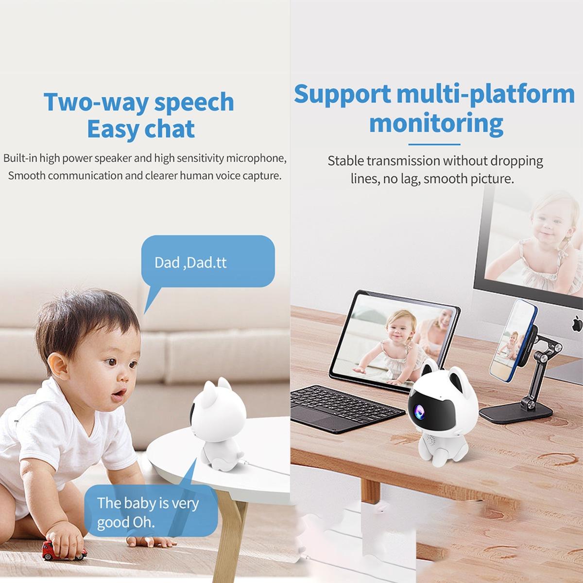 Smart Home Camera With Night Vision & Two-Way Voice & Motion Detection - Cute Pets White