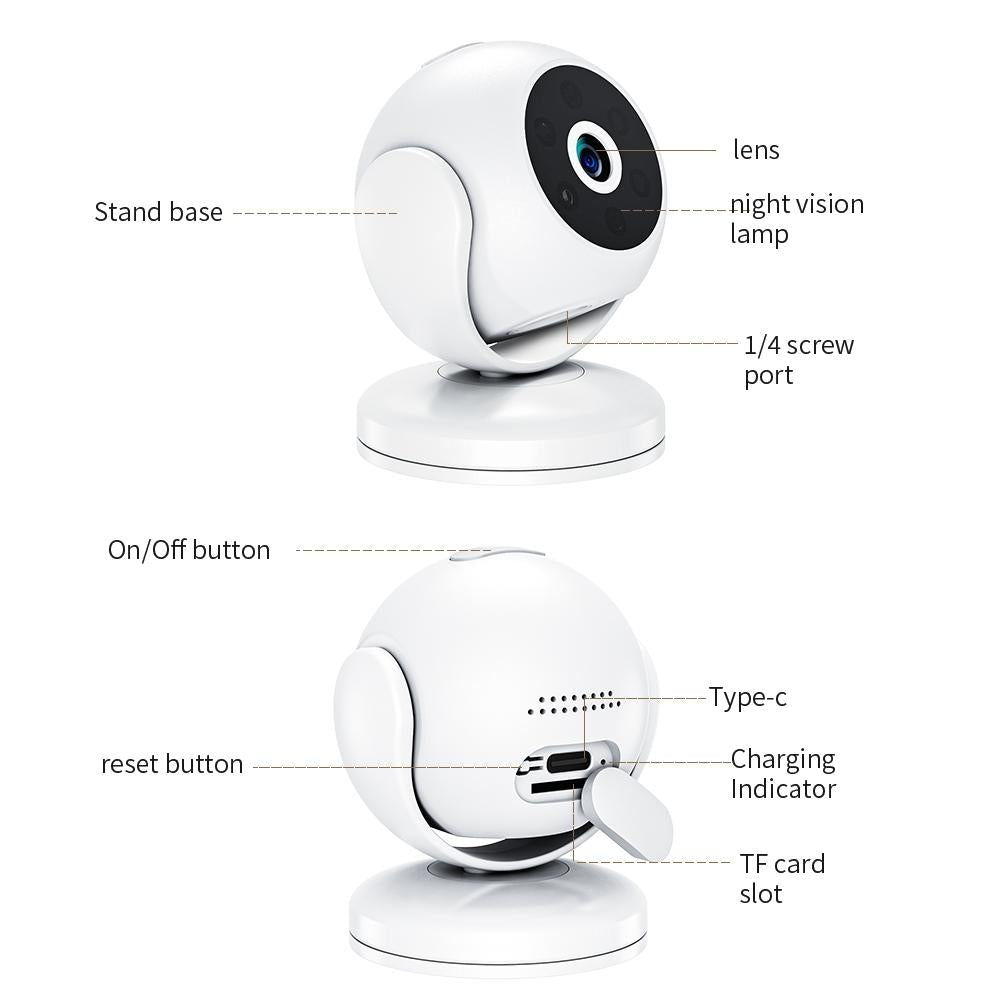 Portable Mini 4K Hd Camera With Night Vision For Home Security - White
