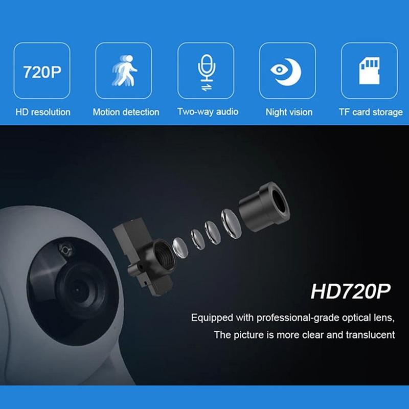 720P Smart Wifi Monitor Camera With 100W Wide Angle Lens Night Vision & Tf Card Expansion