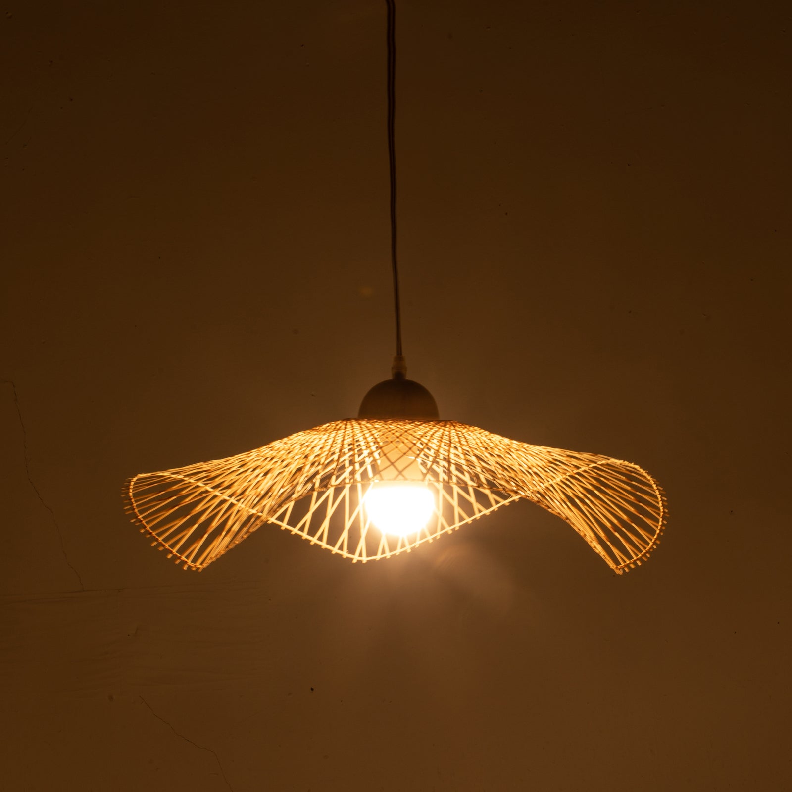 Sophia Natural Hand-Woven Bamboo Wave Pendant Lamp - Small