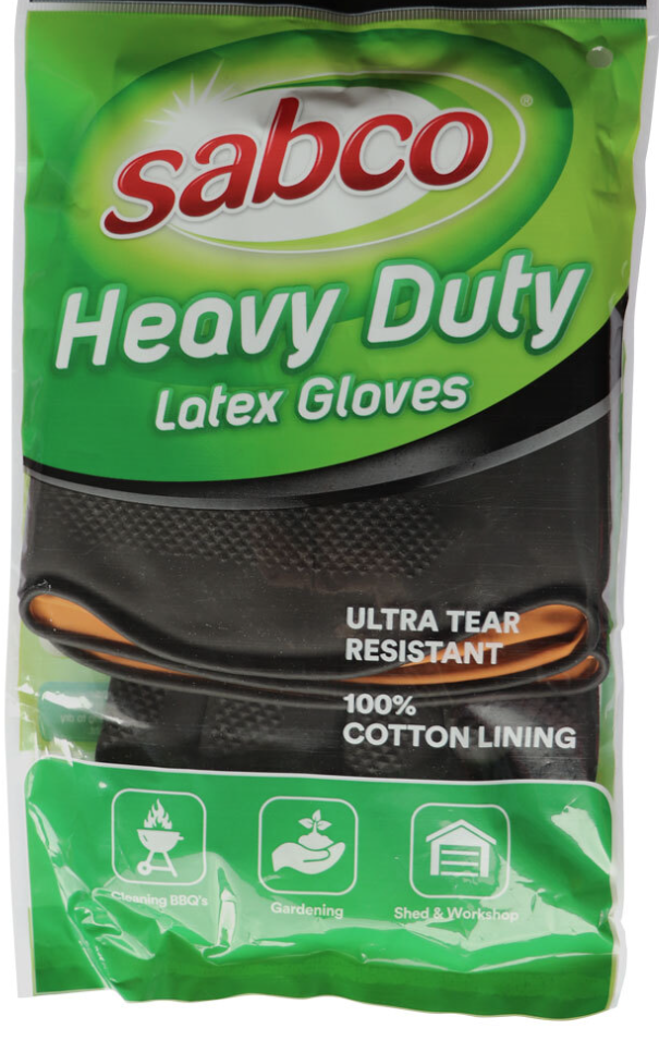 1 Pair Sabco Heavy Duty Latex Gloves w/ Cotton Lining - Large Size