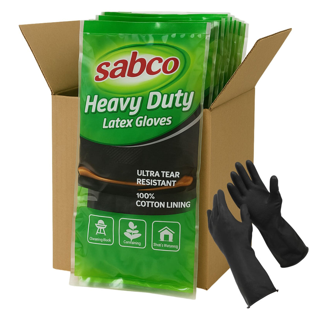 96 Pairs Sabco Heavy Duty Latex Gloves w/ Cotton Lining - Large Size Bulk (1 Carton)