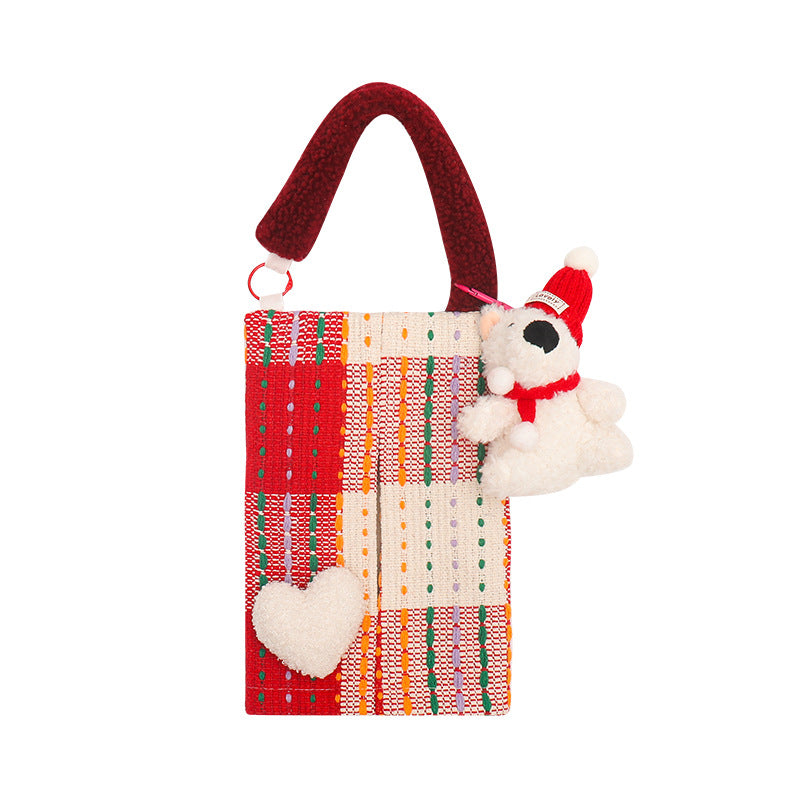 Cute Red Bear Car Tissue Holder - Woven Design