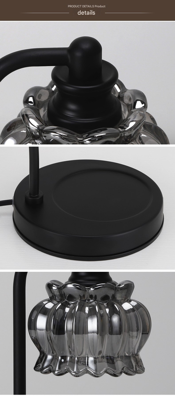 Black Vintage Glass Shade Candle Warmer Lamp with Dimmer and Bonus Bulbs - Elegant Home Decor