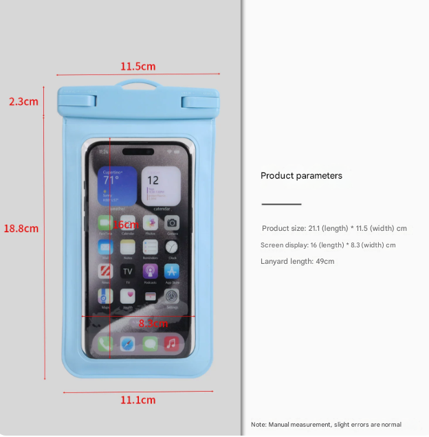 Blue Four Pieces Per Set Waterproof Phone Pouch with Clear Touchscreen Window and Lanyard